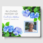 Blauwe Waterverf Floral Foto Bereavement | Begrafe Gastenboek (Voorkant)