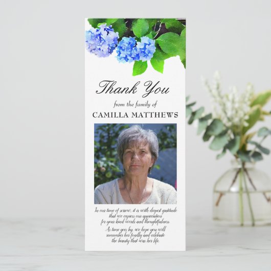 Blauwe Waterverf Floral Foto Bereavement Hartelijk (Staand voorkant)