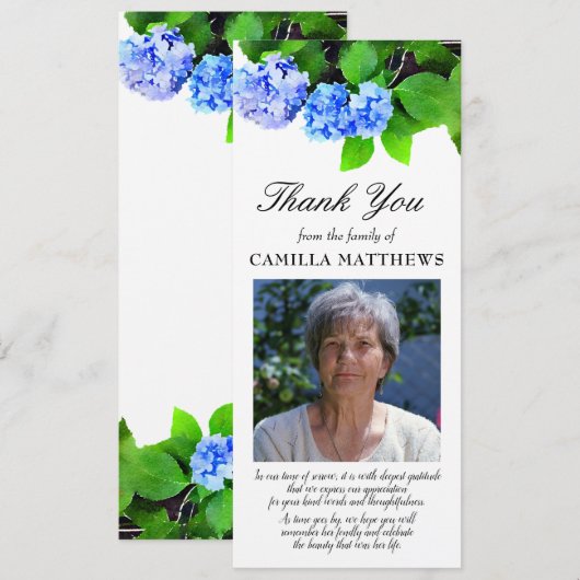 Blauwe Waterverf Floral Foto Bereavement Hartelijk (Voorkant / Achterkant)