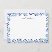 Blauwe Waterverf Floral Garden op maat Notitiekaartje (Voorkant)