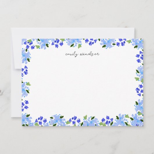 Blauwe Waterverf Floral Garden op maat Notitiekaartje (Voorkant)