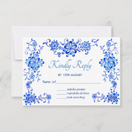 Blauwe Waterverf Floral Garland Wedding RSVP Kaartje
