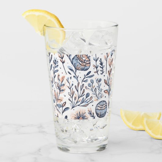 Blauwe Waterverf Floral Glass Cup Glas (Voorkant ijs)