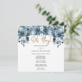 Blauwe Waterverf Floral | Gold Oh Boy Shower Kaart (Staand voorkant)