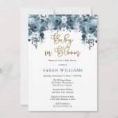 Blauwe Waterverf Floral | Goud Baby in Bloom Showe Kaart (Voorkant)