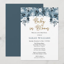 Blauwe Waterverf Floral | Goud Baby in Bloom Showe