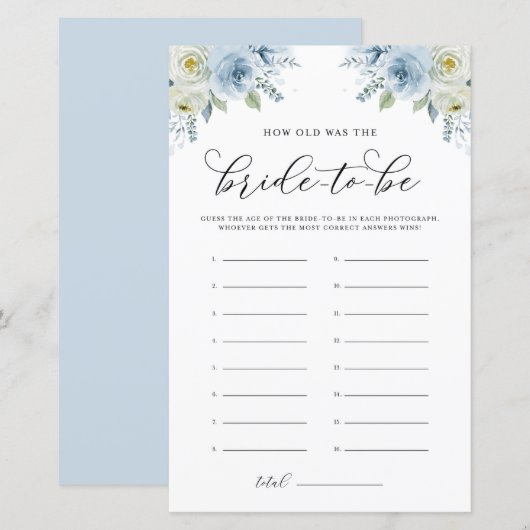 Blauwe Waterverf Floral hoe oud was het spel (Voorkant / Achterkant)