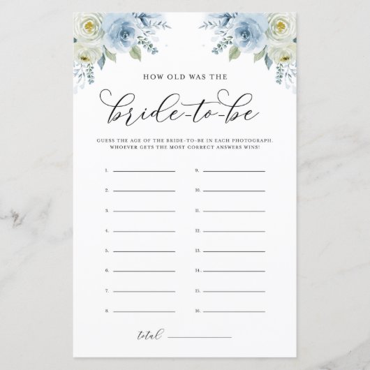 Blauwe Waterverf Floral hoe oud was het spel (Voorkant)