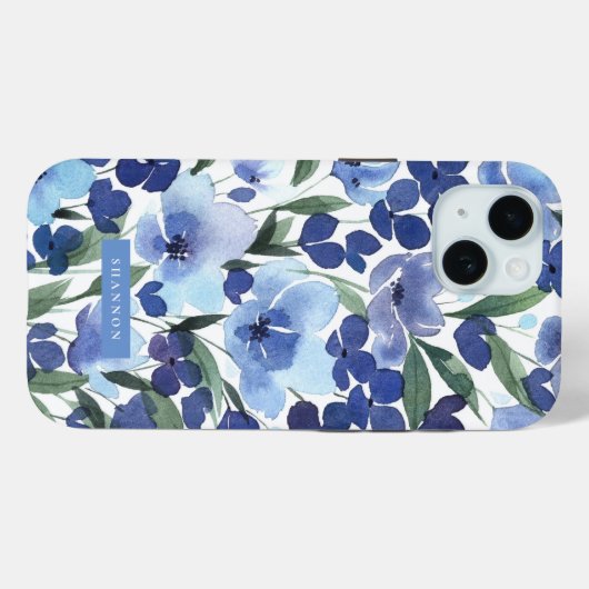 Blauwe Waterverf Floral iPhone / iPad case (Achterkant (horizontaal))
