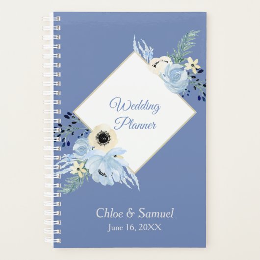 Blauwe Waterverf Floral Lijst bruiloft Planner (Voorkant)