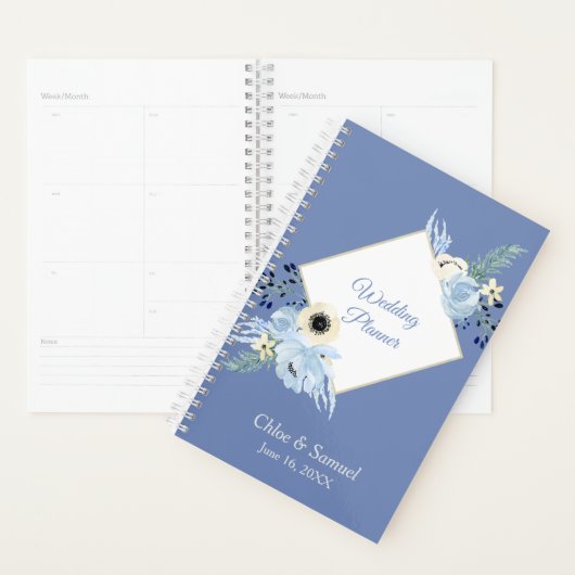 Blauwe Waterverf Floral Lijst bruiloft Planner (Display)
