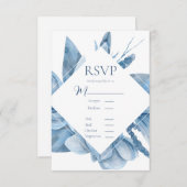 Blauwe Waterverf Floral Lijst RSVP Kaartje (Voorkant / Achterkant)
