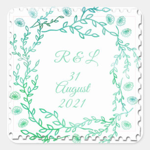 Blauwe Waterverf Floral Lijst Sticker