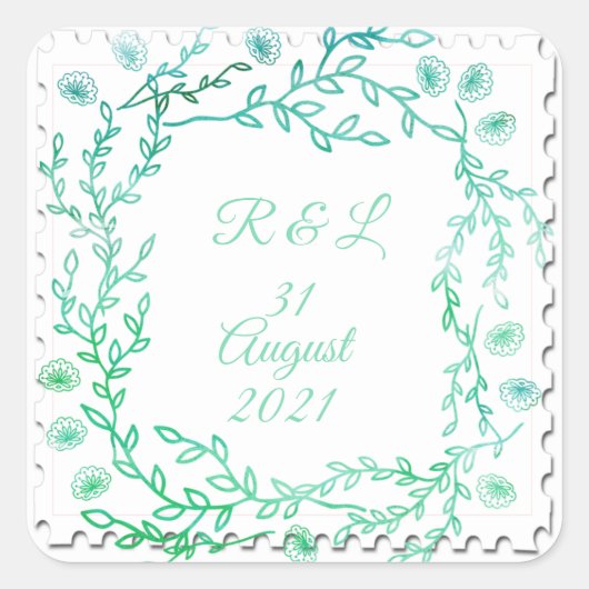 Blauwe Waterverf Floral Lijst Sticker (Voorkant)