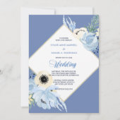 Blauwe Waterverf Floral Lijst Weddenschap Kaart (Voorkant)