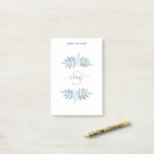 Blauwe Waterverf Floral Monogram Post-it® Notes (Op bureau)