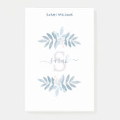 Blauwe Waterverf Floral Monogram Post-it® Notes (Voorkant)