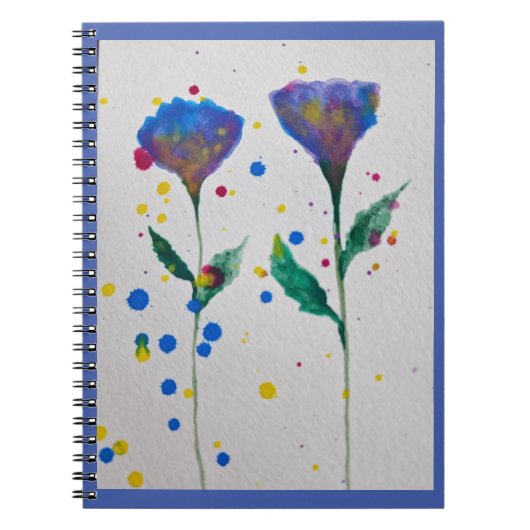 Blauwe Waterverf Floral Notitieboek (Voorkant)