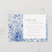 Blauwe  Waterverf Floral pacock Wedding RSVP Kaartje (Voorkant / Achterkant)