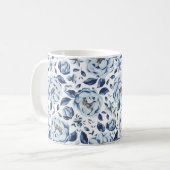 Blauwe Waterverf Floral Patroon Koffiemok (Voorkant links)