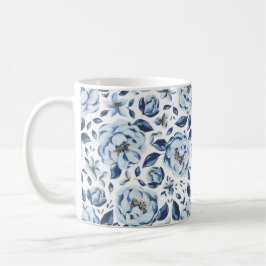 Blauwe Waterverf Floral Patroon Koffiemok