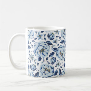 Blauwe Waterverf Floral Patroon Koffiemok