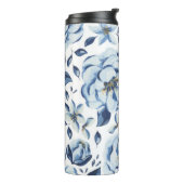 Blauwe Waterverf Floral Patroon Thermosbeker (Gedraaid links)