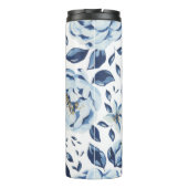 Blauwe Waterverf Floral Patroon Thermosbeker (Achterkant)