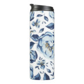 Blauwe Waterverf Floral Patroon Thermosbeker (Geroteerd rechts)