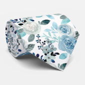 Blauwe Waterverf Floral Pattern op White, Wedding Stropdas (Opgerold)