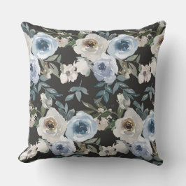 Blauwe Waterverf Floral Pillow, Floral Sierkussen