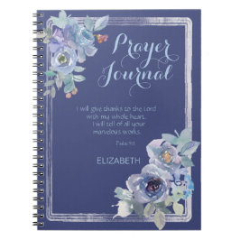 Blauwe Waterverf Floral Psalm Name Prayer Journal Notitieboek