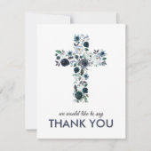 Blauwe Waterverf Floral Religious Cross Bedankkaart (Voorkant)