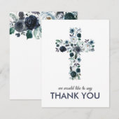 Blauwe Waterverf Floral Religious Cross Bedankkaart (Voorkant / Achterkant)