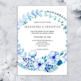 Blauwe Waterverf Floral Rustic Wedding Kaart