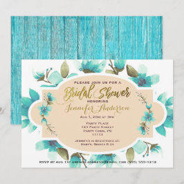 Blauwe Waterverf Floral Rustic Wood Vrijgezellenfe Kaart