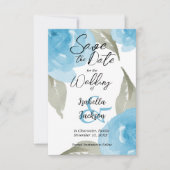 Blauwe Waterverf Floral Save The Date (Voorkant)