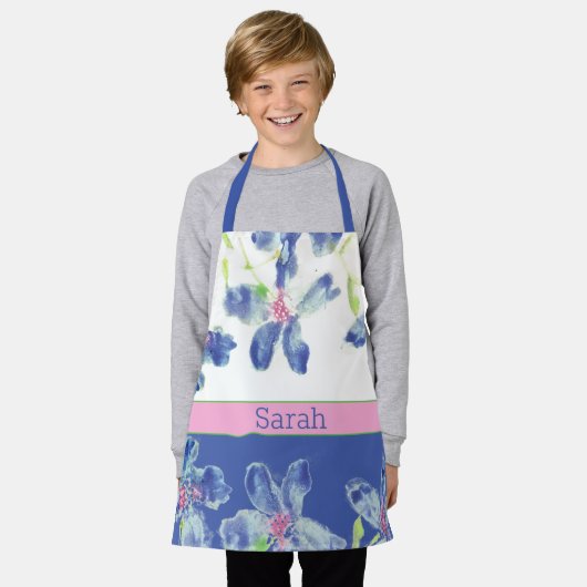 Blauwe Waterverf Floral Schort (Gedragen)