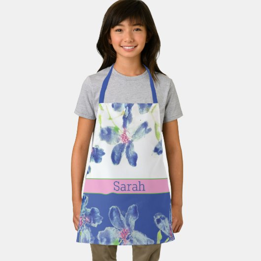 Blauwe Waterverf Floral Schort (Insitu)