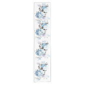 blauwe Waterverf Floral Table Runner Korte Tafelloper (Voorkant)