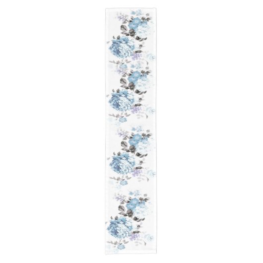  blauwe Waterverf Floral Table Runner Korte Tafelloper (Voorkant)