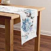  blauwe Waterverf Floral Table Runner Korte Tafelloper (Voorbeeld)