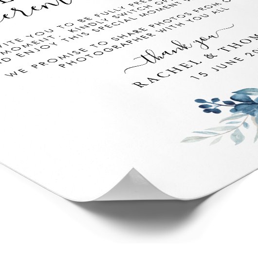 Blauwe waterverf floral Unplugged ceremonieteken Poster (Hoek)