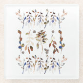 Blauwe Waterverf Floral van de witte bessen Glazen Onderzetter (Voorkant)