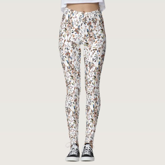 Blauwe Waterverf Floral van de witte bessen Leggings (Voorkant)