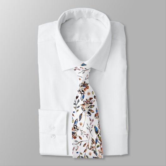 Blauwe Waterverf Floral van de witte bessen Stropdas (Gebonden)