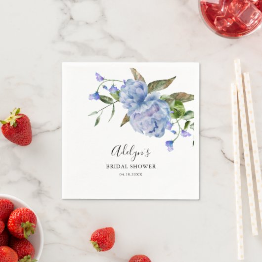 Blauwe Waterverf Floral Vrijgezellenfeest Servet (Insitu)