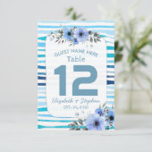 Blauwe Waterverf Floral Weddenschap Tabelnummer pl Kaart (Staand voorkant)