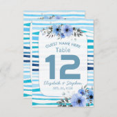 Blauwe Waterverf Floral Weddenschap Tabelnummer pl Kaart (Voorkant / Achterkant)