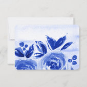 Blauwe Waterverf Floral Weddenschappen Kaart (Achterkant)